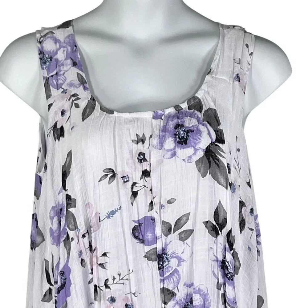 Papa Vancouver Womens S Purple Floral Sleeveless Shift Easter Dress Linen Blend - Picture 7 of 15